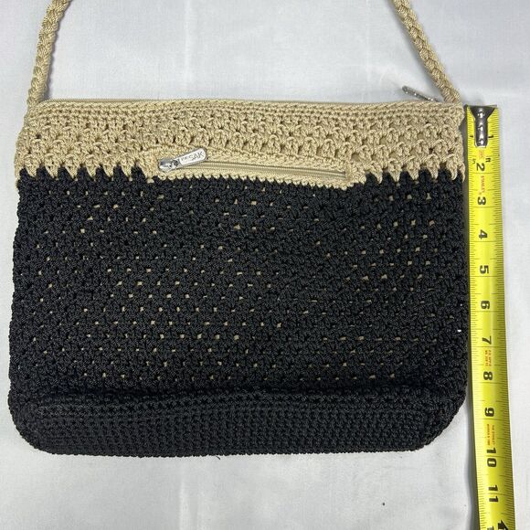 THE SAK BLACK WITH BEIGE WOVEN SHOULDER BAG EXCELLENT CONDITION - Picture 7 of 8
